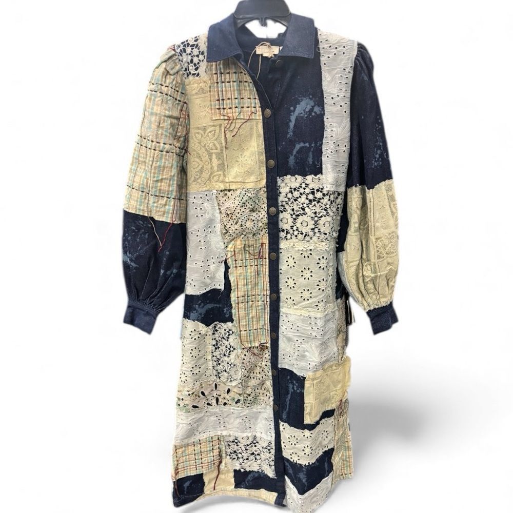 Anthropologie Let Me Be Denim Patchwork Shirt Dress - Picture 4 of 5
